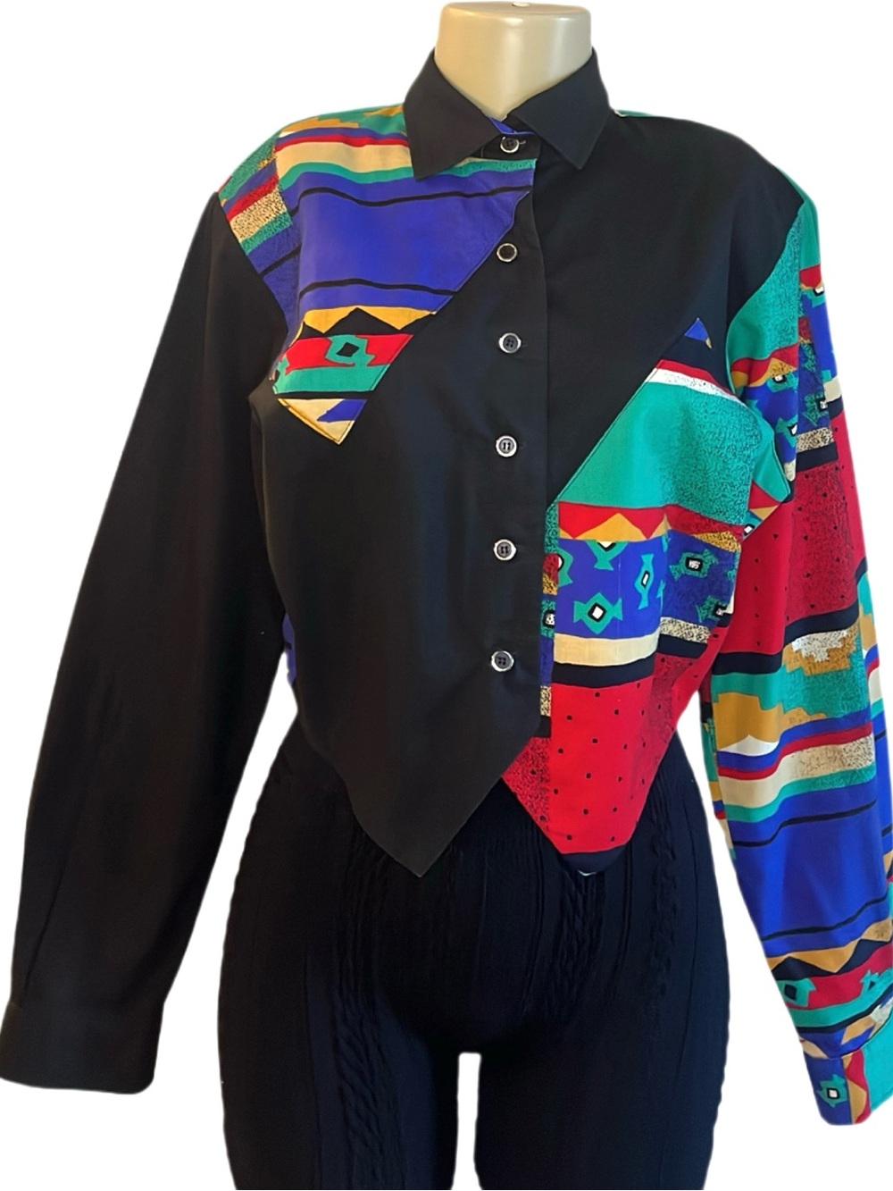 Vintage Top Rail Western Colorblock Cropped Blouse